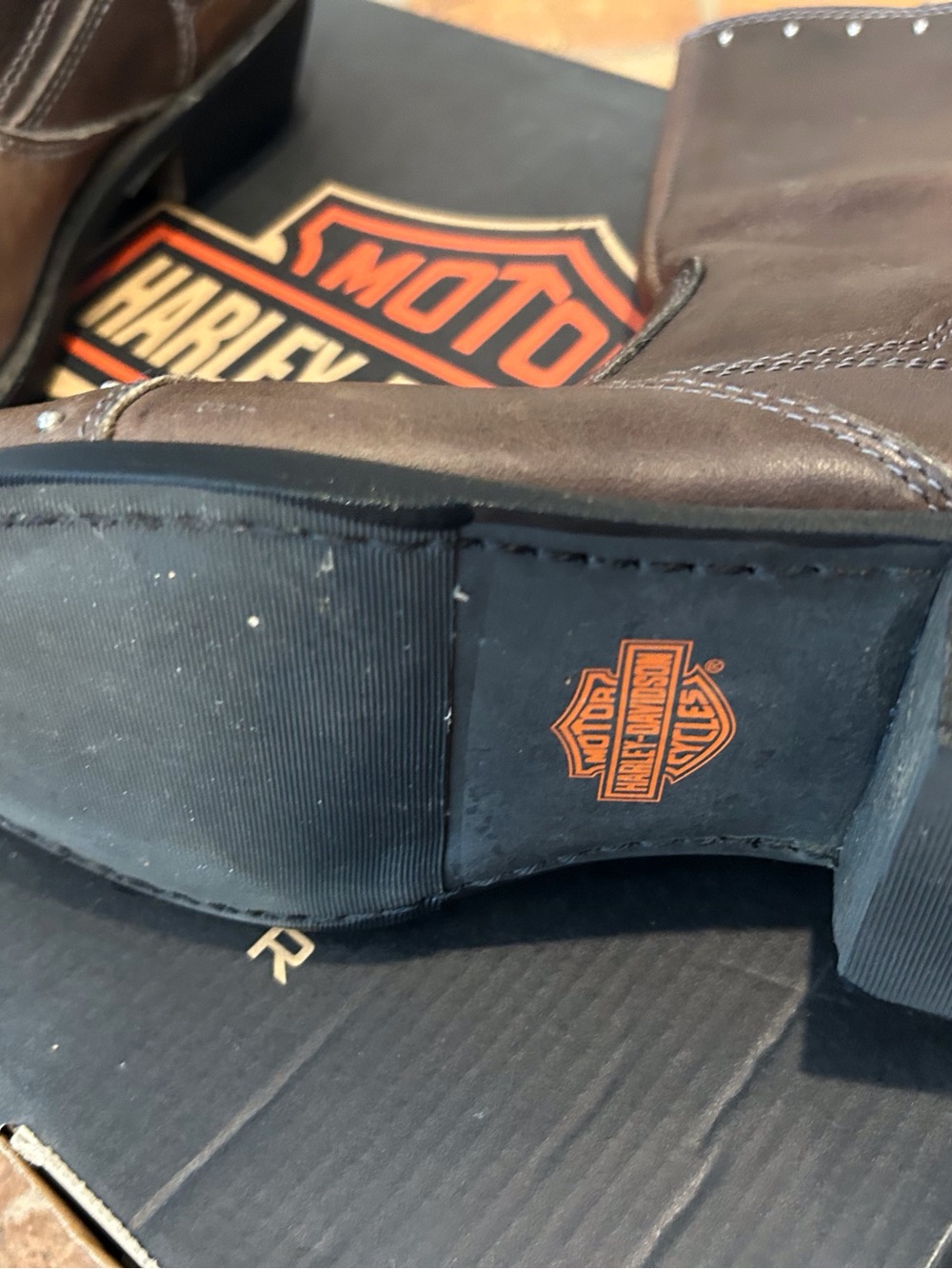 Harley-Davidson Dark Brown Leather Western Boots with Stud Accents - Picture 2 of 3